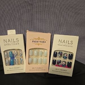 DIY False Nails Set - Blue, White, Black